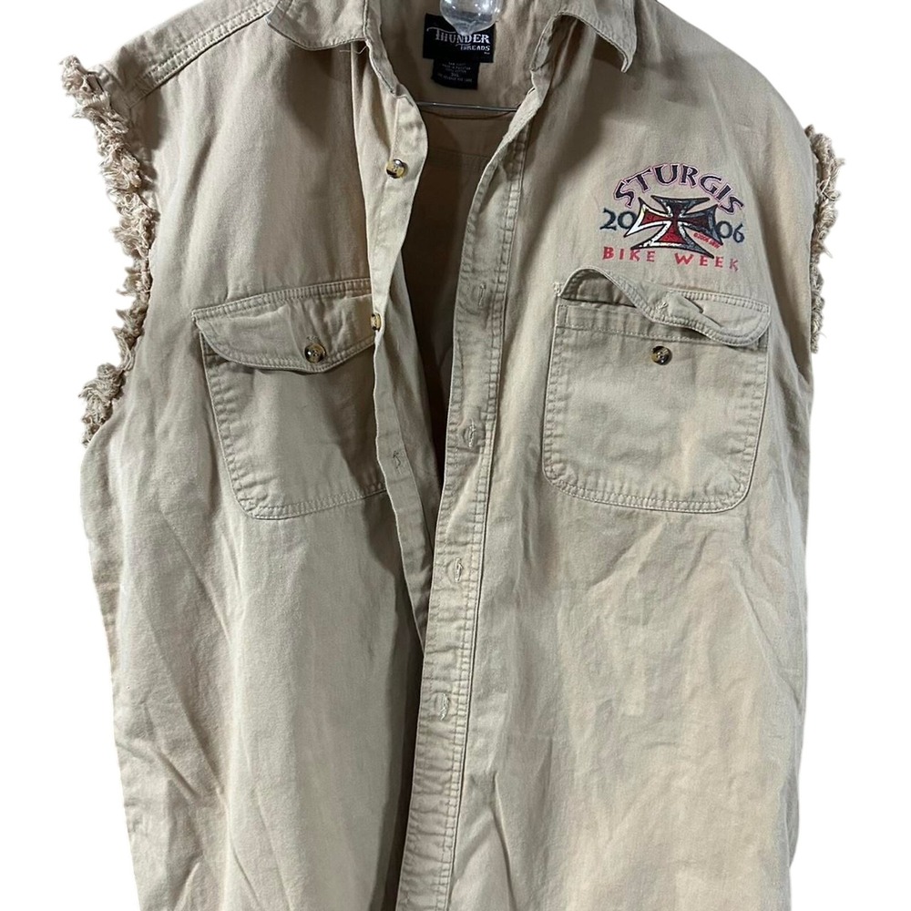 Harley-davidson Men's STURGIS TAN SLEEVELESS BUTTON UP WITH HOG 2XL